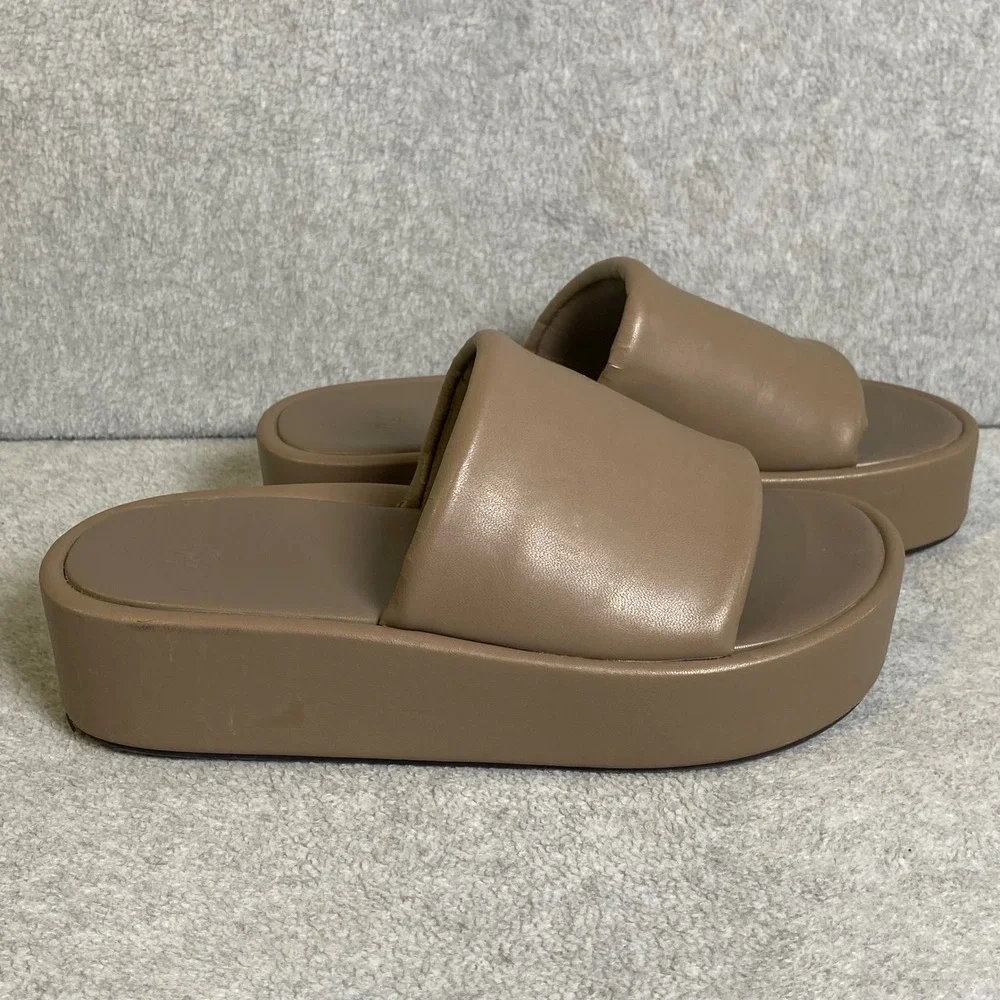 H&M Platform Slide Sandals Women's Size 40 US 9‎ Taupe Brown Padded Chunky EUC
